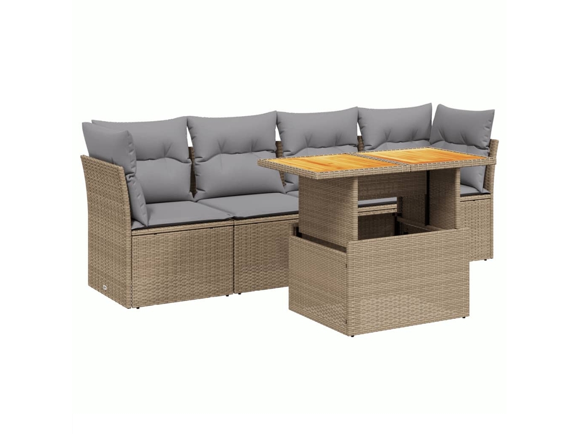 Conjunto de 5 Sofás para Jardim com Almofadas Vime Pe Bege MAISON EXCLUSIVE (5 pcs)
