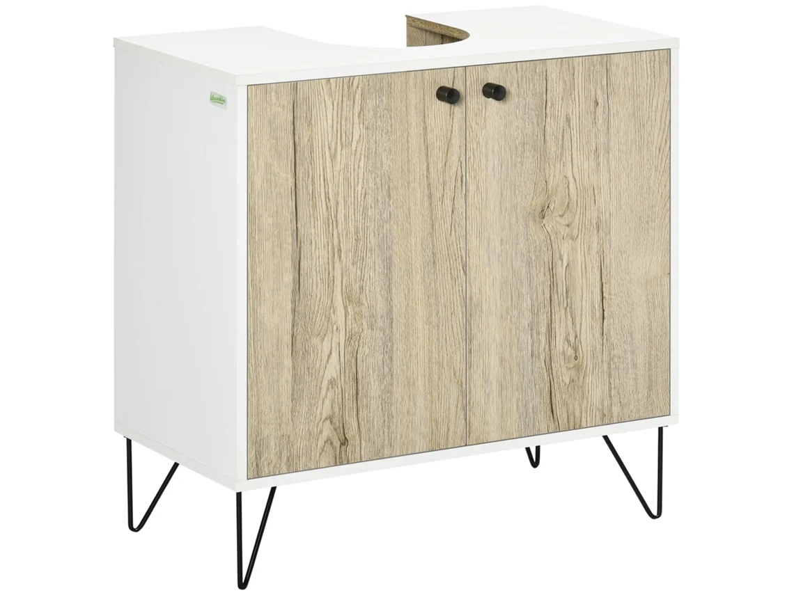 Móvel Lavatório 60x30x60cm Carvalho branco com 2 Portas e Pés de Aço | S/MARCA