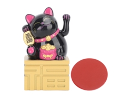 Estátua Gato da Sorte Solar com Braço Mexendo 4in Preto