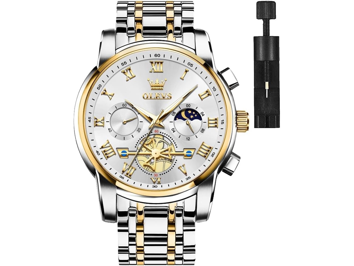 Lurelia Relógio Masculino, Movimento De Quartzo, Data/calendário, Luminoso, Detalhes Com Strass, 40 Mm, 11 Mm, Aço Inoxidável, Abs, Prata