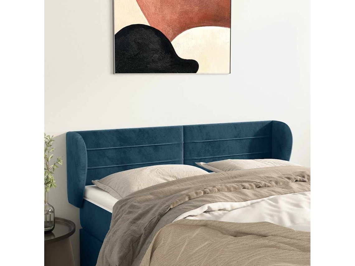 Vidaxl Cabeceira De Cama C/ Abas Veludo 147x23x78/88cm Azul-escuro