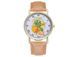 Reloj De Pulsera De Cuero Con Patrón De Frutas Moda Cuarzo Unisex (beige)