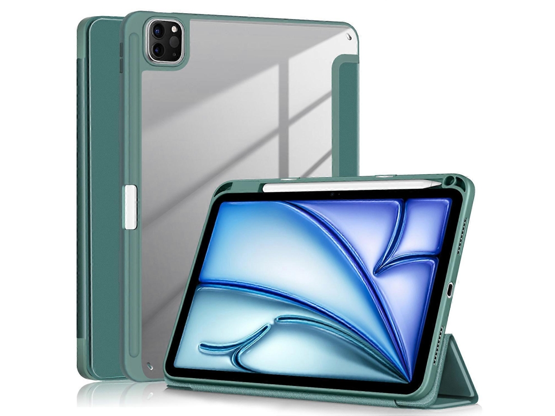 Capa de couro com suporte triplo para iPad Air 11 (2024), Air (2022), Pro 11 (2022), Pro 11 (2021), Hengrongshen verde escuro (2025)