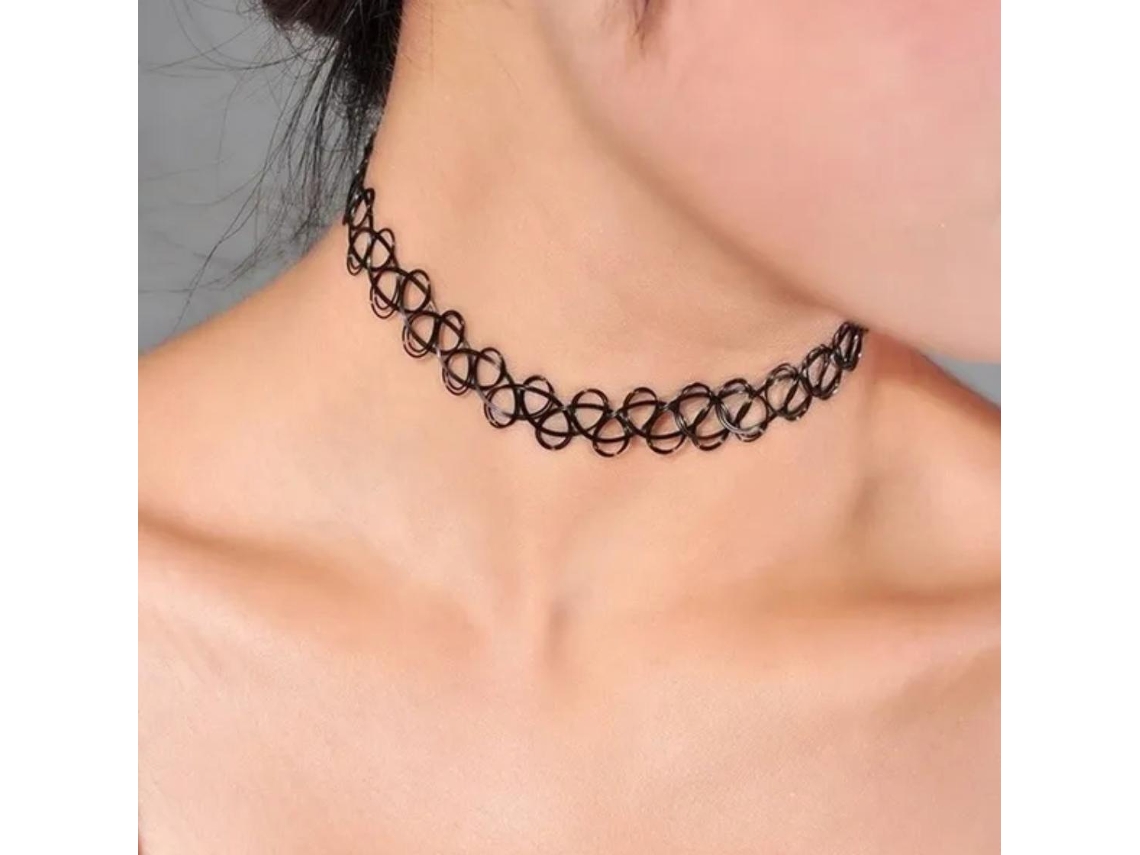 Colar Gargantilha com Tatuagem de Linha de Pesca Preta e Pérolas AQUAFORGE