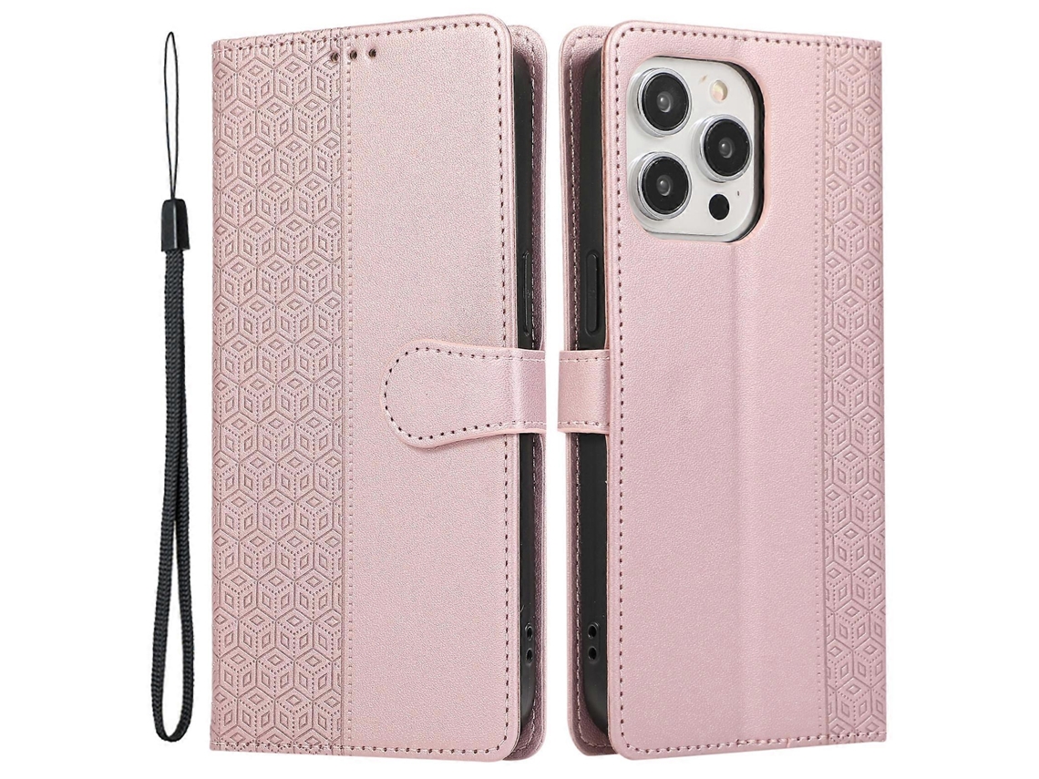 Capa Splicing Imprinted Rhombus Phone Wallet Para Iphone 15 Pro Max Veanxin Pele