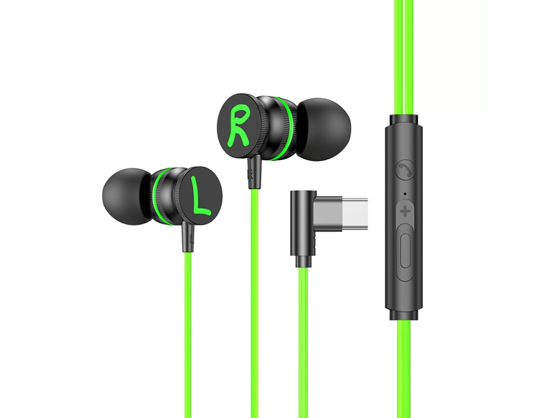 Auriculares Com Fio, Type-c Conector Em Ângulo Reto, Estilo Intra-auricular - Com Microfone (verde) Cuich