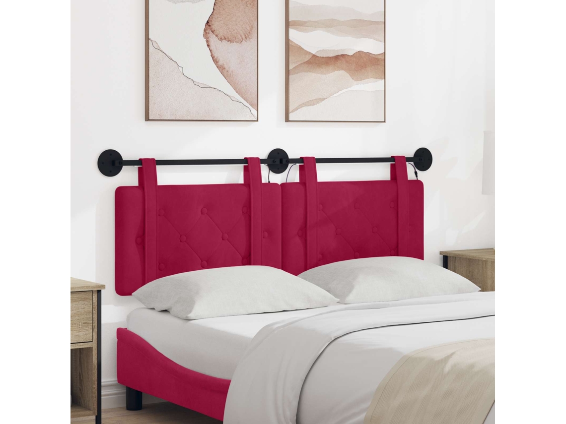 Vidaxl Cabeceira Suspensa Com Luz Led Vinho Vermelho Veludo