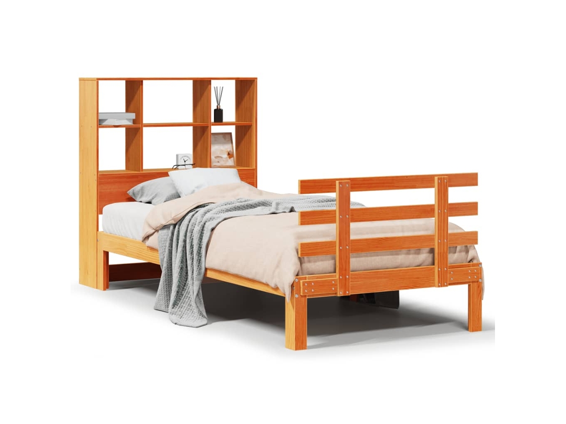 Cama com Estante Pinho Maciço Castanho Mel MAISON EXCLUSIVE (75x190 cm)
