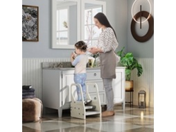 Banco Infantil Ajustável De 2 A 3 Degraus Torre De Aprendizagem Escada Para Crianças De 2-5 Anos 43x42x65,5 Cm Cinza