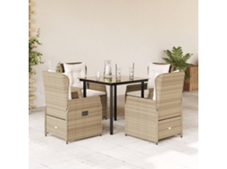 Vidaxl 5 Pcs Conjunto De Jantar P/ Jardim Com Almofadões Vime Pe Bege