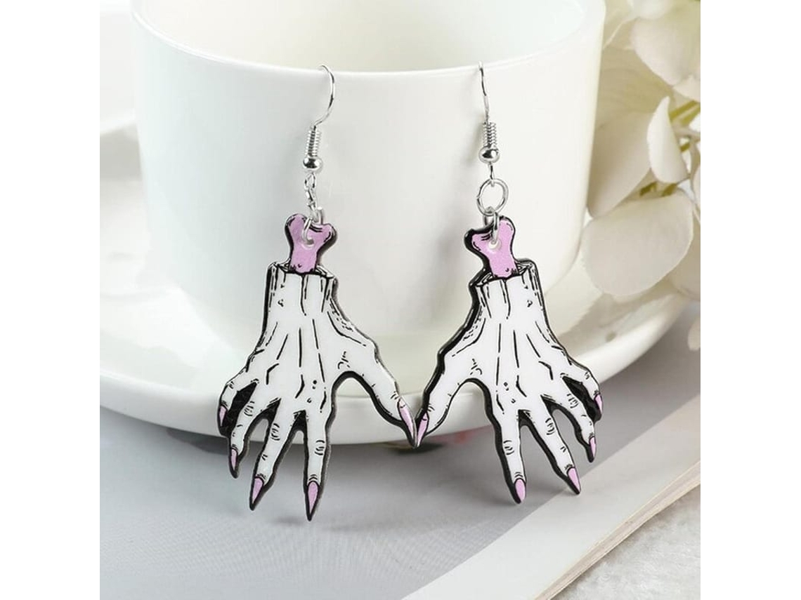 1 Par Earring Halloween Punk Bruxas Caveiras Mão Gato Morcego Cristal Joias Acrílico