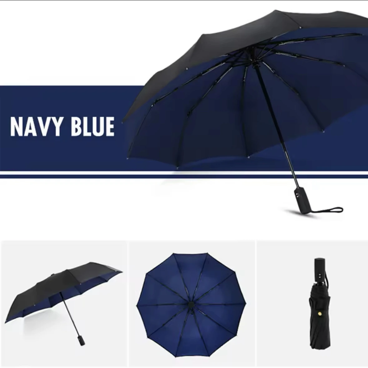 (azul) Guarda-chuva Automático Extragrande Com Cabo Longo, Proteção Solar Dupla Em Borracha