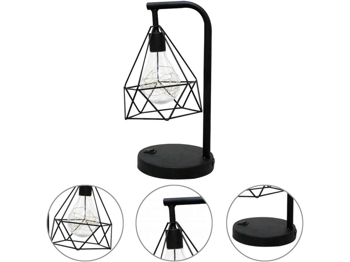 Luminária de mesa Retro Fio Copper com luz Quente, em plástico Oca e ferro, funciona com 3 pilhas AAA.
