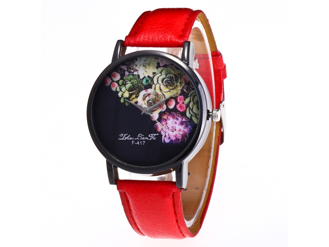 Relógio de Pulso Casual de Moda com Pulseira de Couro Quartz Zhoulianfa (vermelho)