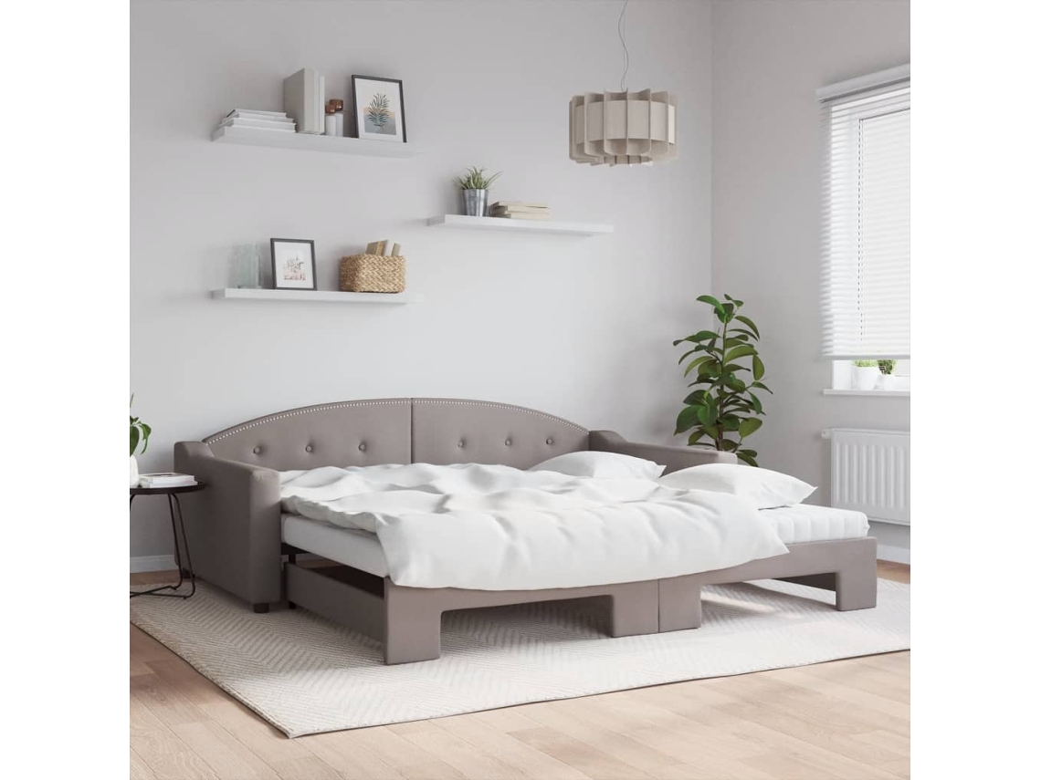Vidaxl Sofá cama + Gavetão/colchões 100x200cm Tecido Cinza acastanhado
