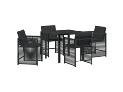 Conjunto 5 De Jantar De Vidaxl Com Almofadas Preto Poli Rattan