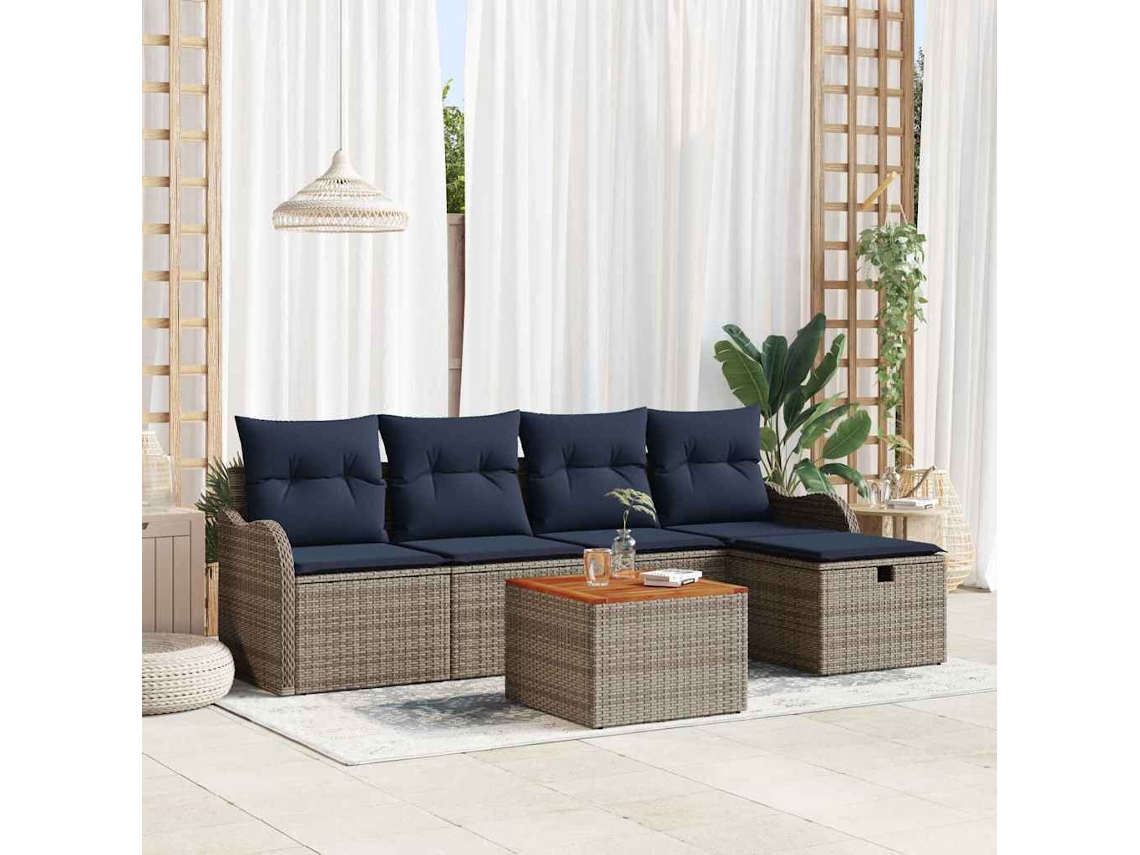 Vidaxl Conjunto De Sofá De Jardim 6 Unid. Cinzeto Vime Pe