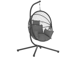 Cadeira com suspensa, suporte, baloiço de exterior com cesta, almofada e apoio para cabeça (120x106x188 cm) cinza | S/MARCA