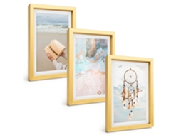 Composição De Quadrosmar Abstrato, Livro Boho Moldura Dourada Imagens Para Um Quarto Infantil Espelharte (3 Peças 20x30 Cm)