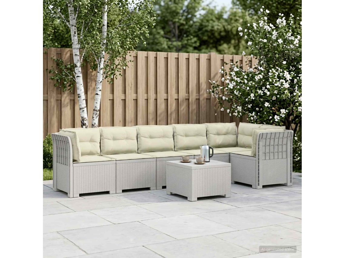 Vidaxl Sofá De Jardim Para 6 Pessoas Com Almofadas Aparência De Rattan