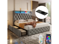 Cama Box 140x190 Com Led Usb Gavetas E Prateleiras No Cabeçote Samt