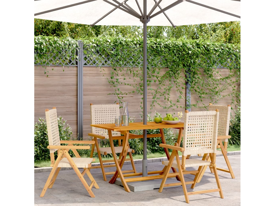 Vidaxl Cadeiras Jardim Reclináveis 4 Pcs Vime Pe/madeira Maciça Bege