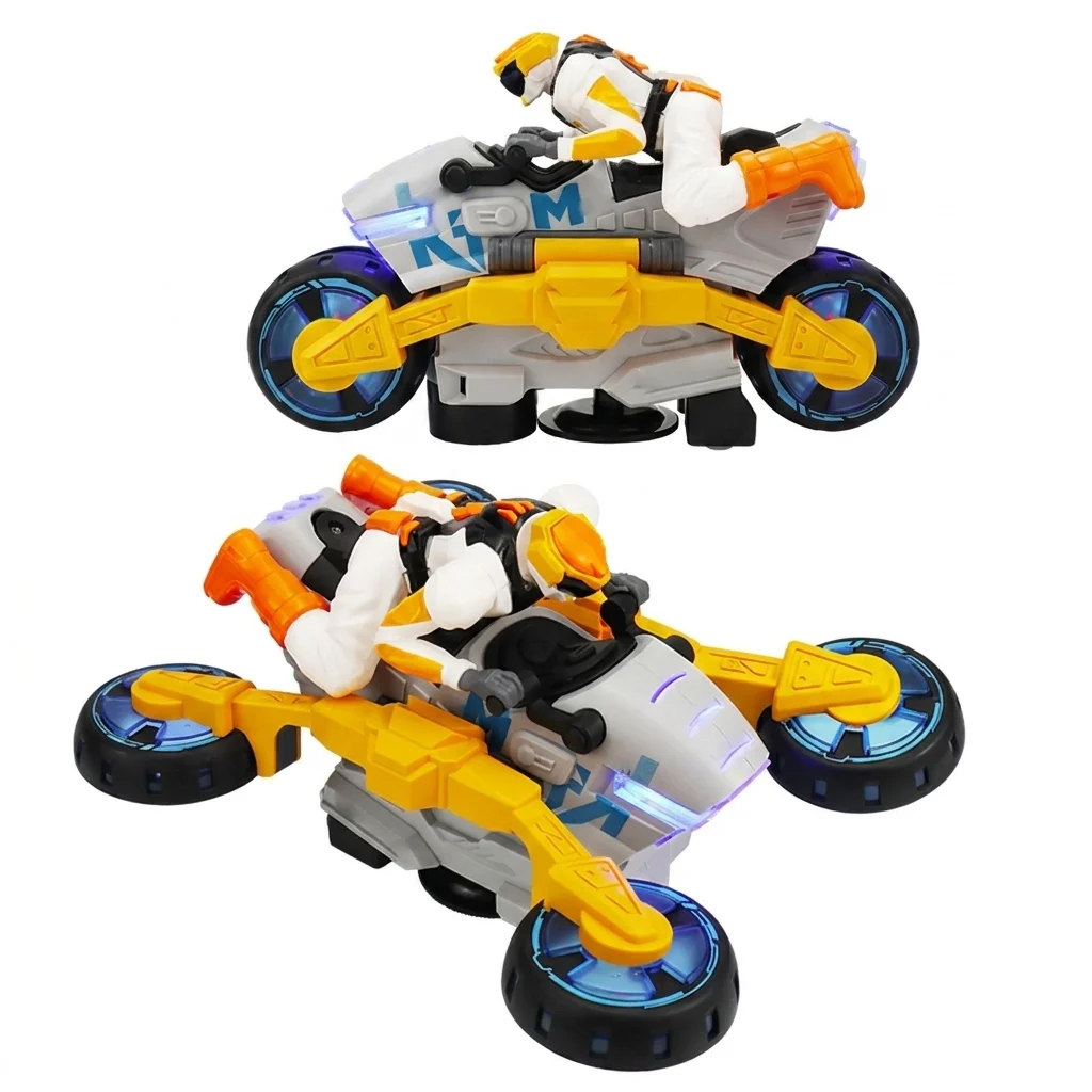 Brinquedo de Motocicleta Voadora Transformável 2 em 1, Capaz de Rotação de 360° e Manobras Radicais. MDUG (amarelo)