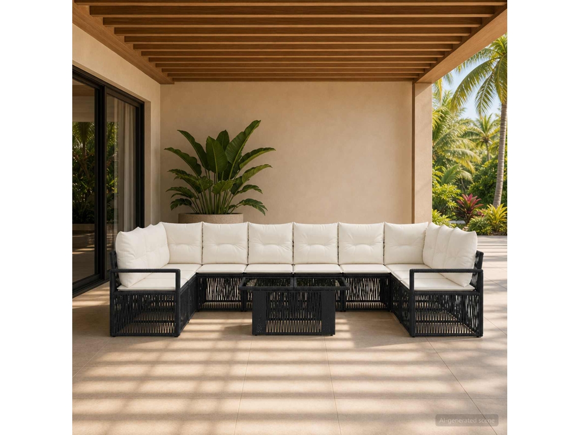 Vidaxl Conjunto De Sofá De Jardim 11 Unid. Preto E Branco Creme
