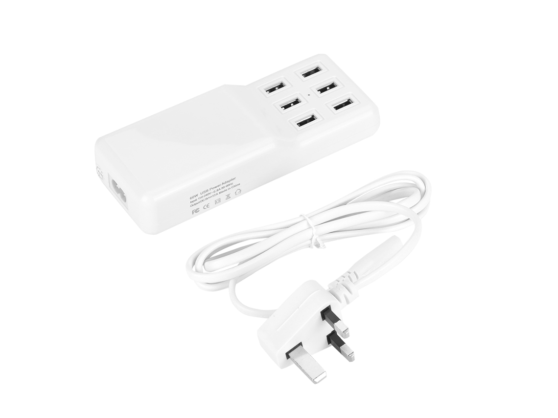 Carregador Inteligente Usb de 6 Portas, 60w, 5v 12a, Plugue Uk, 100 240v. EOOCOO