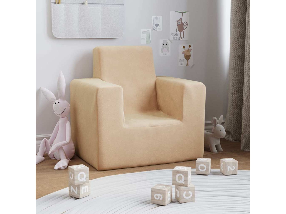 Vidaxl Sofá Infantil Pelúcia Macia Cor Creme