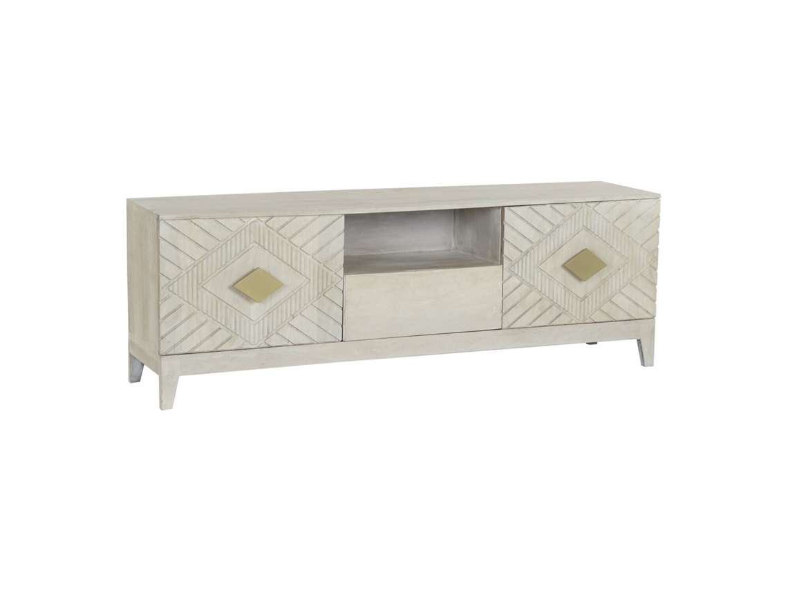 Suporte para Tv em Madeira de Mangueira, Padrão Diamante, Bege, 175x40x60cm ALEXANDRA HOUSE LIVING