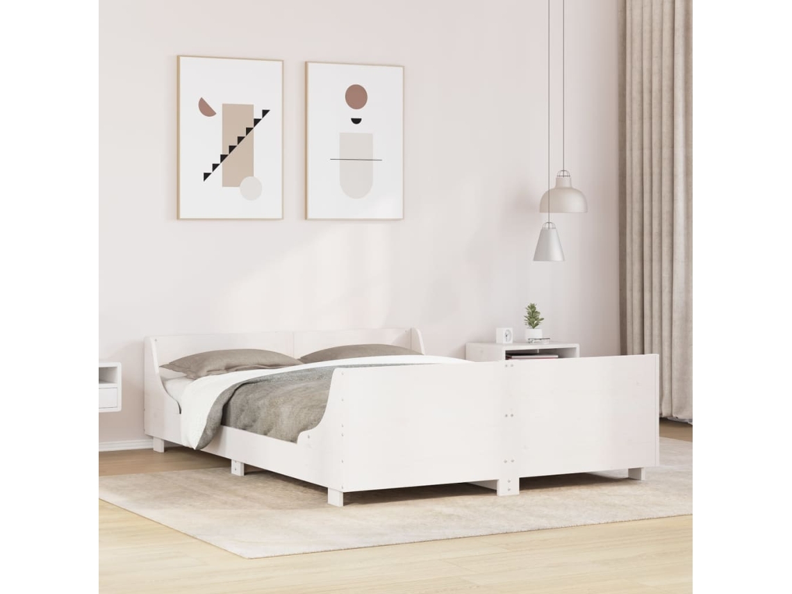 Vidaxl Cama Sem Colchão 140x190 Cm Madeira De Pinho Maciça Branco
