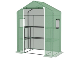 Estufa De Verde Jardim Com 1 Porta 2 Janelas E Prateleiras Níveis Em Forma U Para Cultivo Plantas 140x73x190 Cm