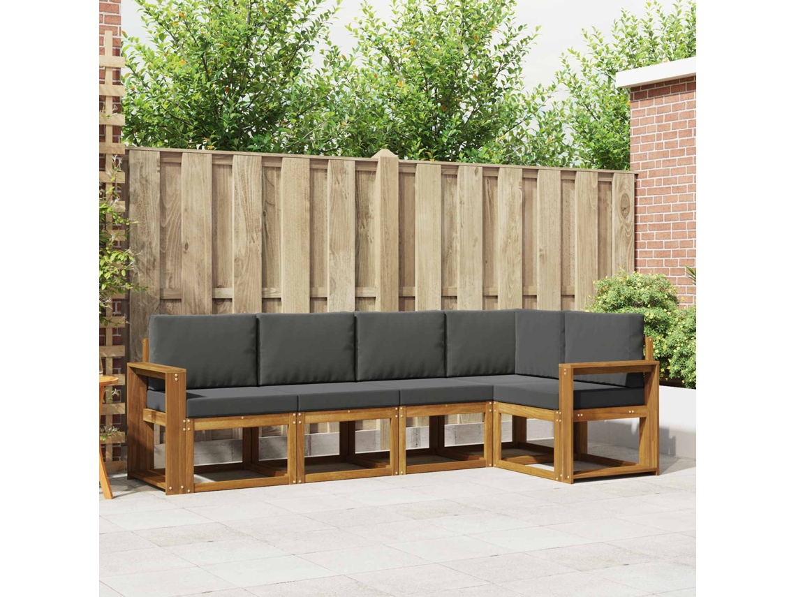 Vidaxl Conjunto De Sofás Para Exterior 5 Unid. Natural E Antracite