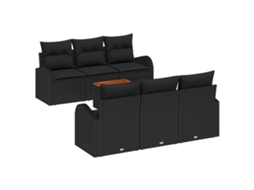 Conjunto 7 Sofá De Jardim Vidaxl Preto Vime Pe (179 X 62 X 69 Cm)