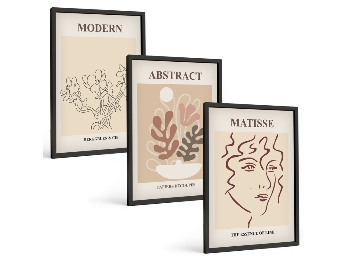 Conjunto De Pinturas Linhas De Plantas Modernas Espelharte (3 Peças 40x60 Cm)