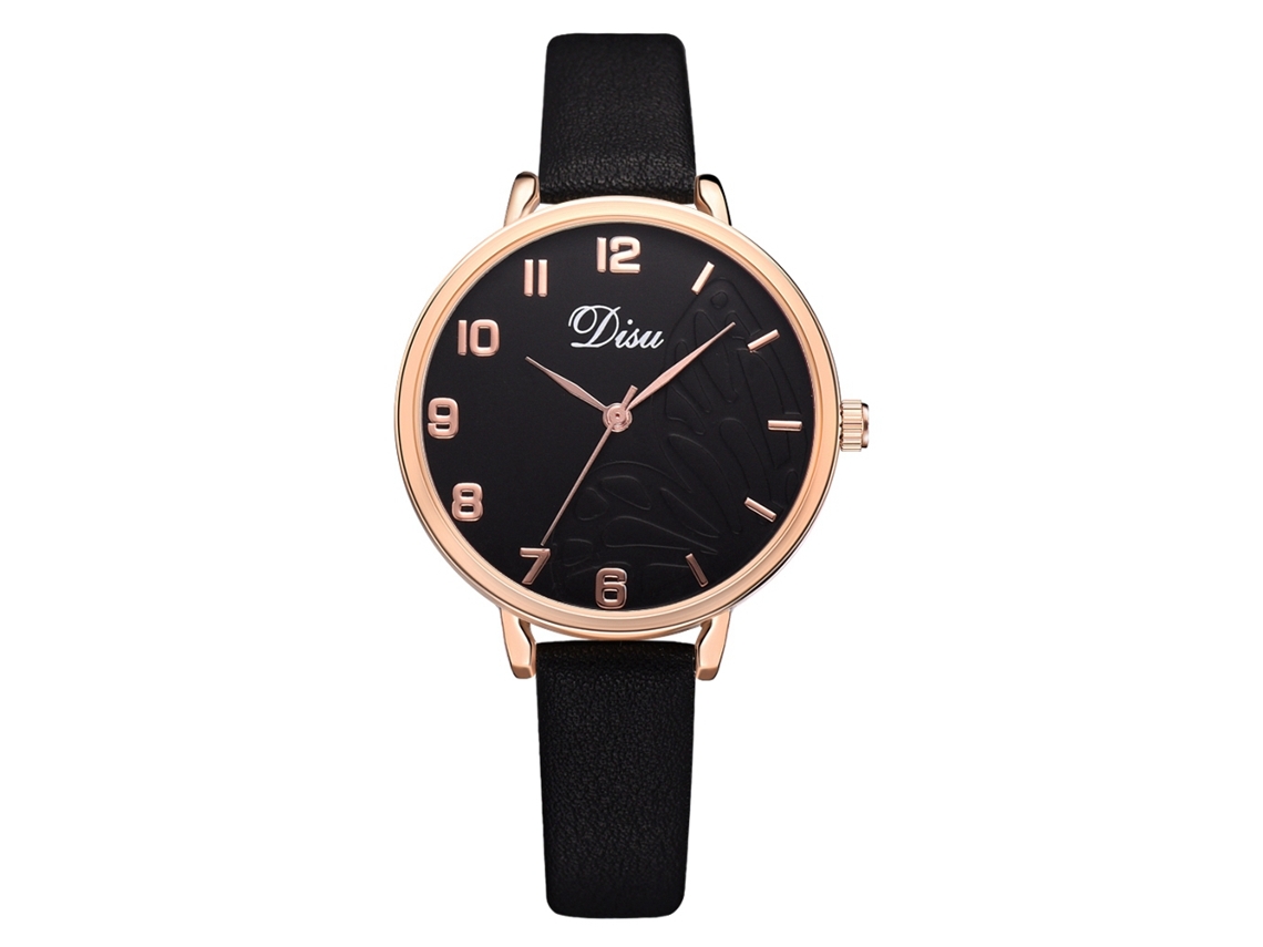 Relógio Feminino de Quartzo Casual com Pulseira de Couro Artificial Estilo Simples Preto