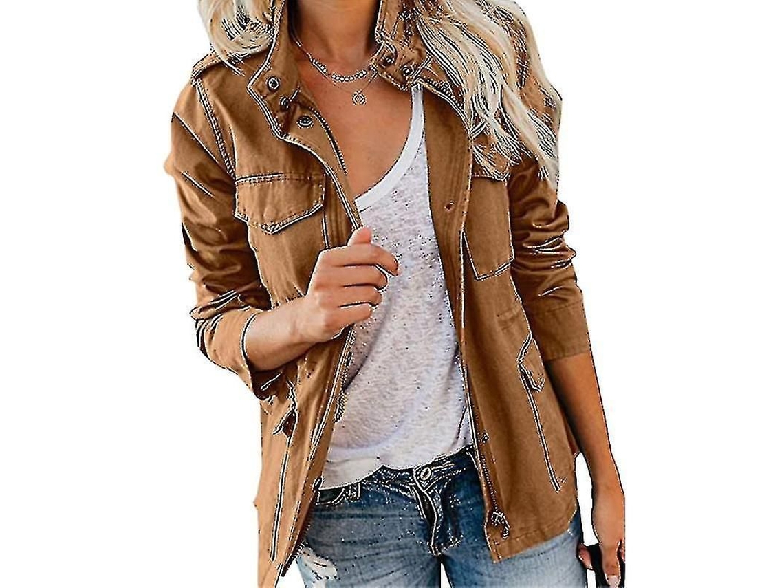 2026 chaqueta Militar Feminina com Botões Prensados para Outono Inverno Manga Longa Casual Streetwear