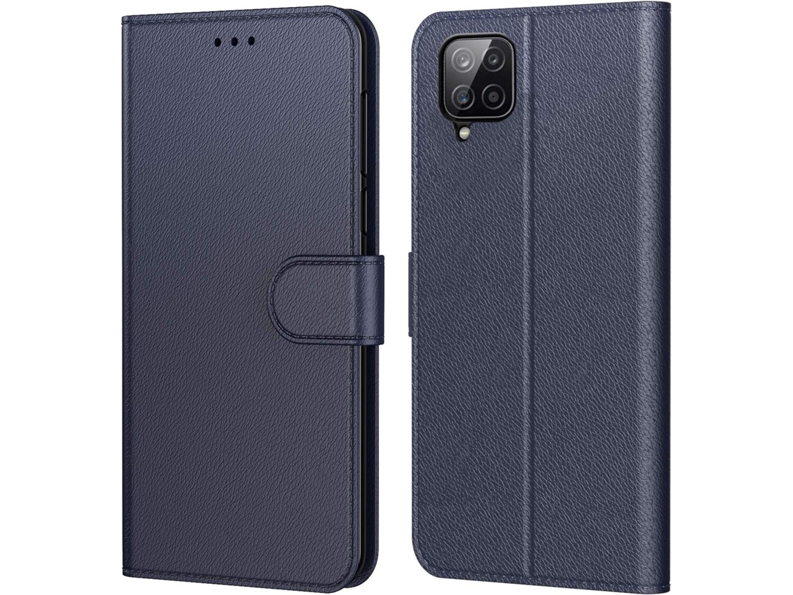 Capa Protetora Fecho Book para Samsung Galaxy A12 HONGWE. Pele Sintética Magnética Azul