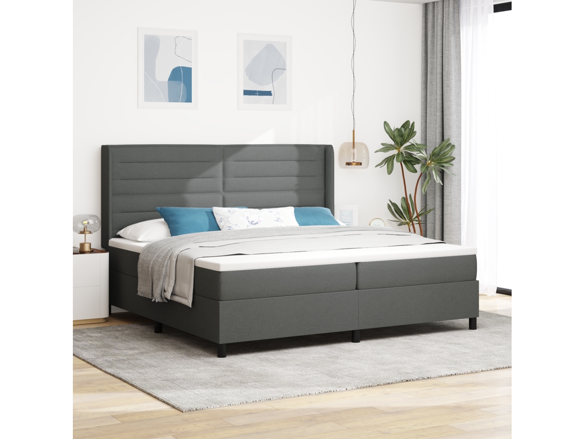 Cama Box Com Colchão Cinza Escuro 200x200 Cm Tecido