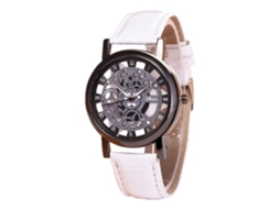 Reloj Electrónico De Cuero Pu Con Movimiento Hueco Para Hombre Y Mujer Color Titanio Blanco