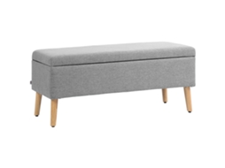 Banco Estofado De Armazenamento Em Aparência De Linho Para Quarto, Corredor, Sala De Estar, Carga 220 Kg, 110 X 39 X 45 Cm, Cinza Ch