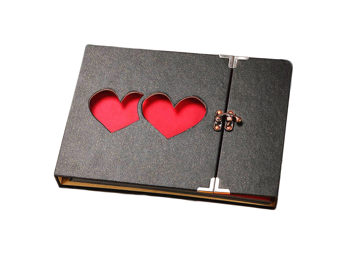 Álbum De Fotos 10 Polegadas Adesivo Preto Com Duplo Amor Vermelho Oco, Album De Fotos Para Bebês Diários
