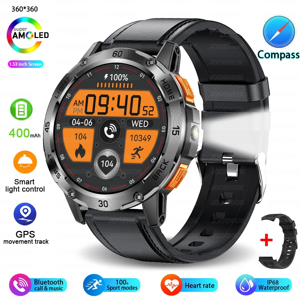 (faixa Preta) Smartwatch Militar Com Gps, Bússola, Lanterna E Resistente À Água.