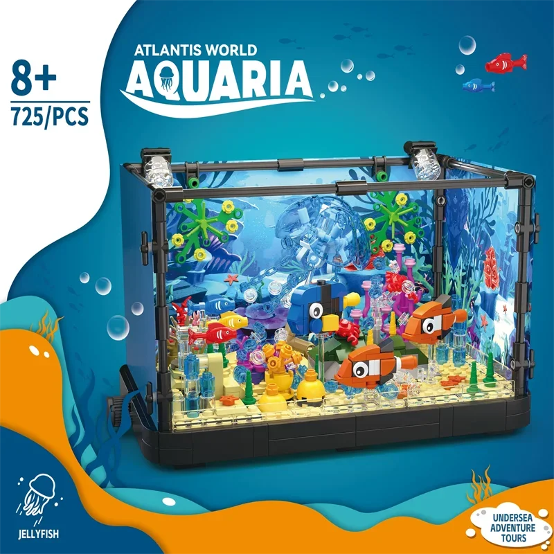 (água-viva) Conjunto De Blocos De Montar Da Série Tanque Ecológico Da Floresta Tropical Com Luzes - Brinquedo Decorativo Para Mesa