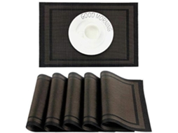 Jogos Americanos Laváveis - Conjunto De 6 Pvc - Antiderrapantes - Para Cozinha, Restaurante, Mesa De Jantar - 45x30 Cm (preto+dourado)
