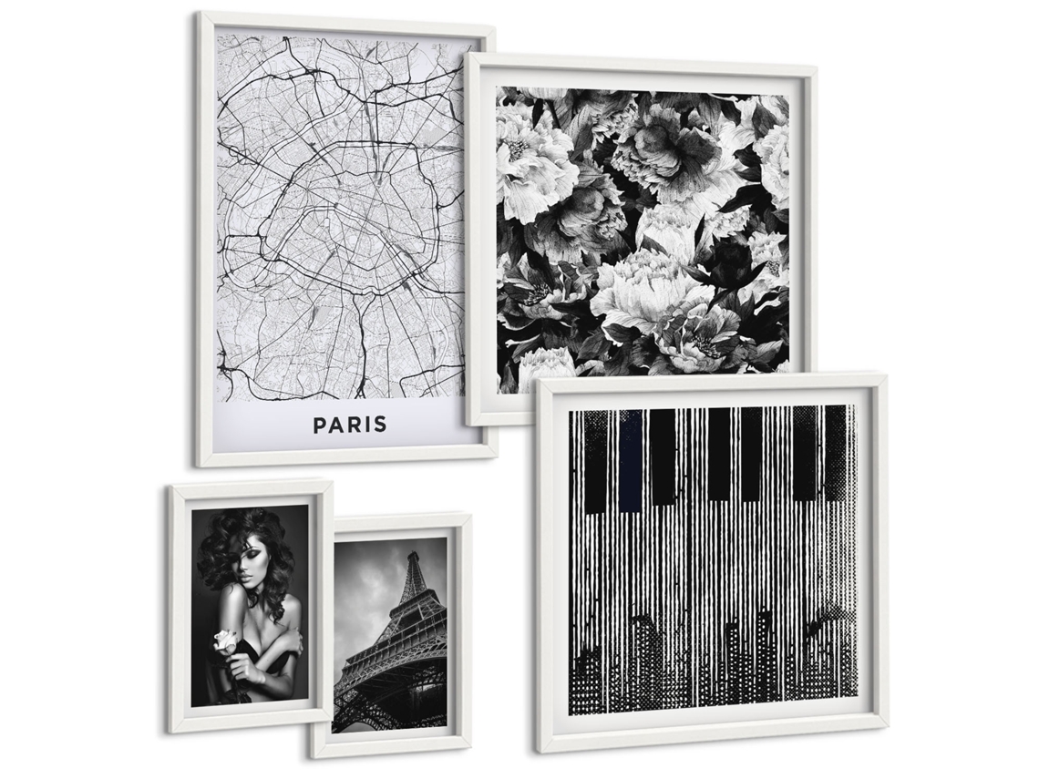 Conjunto De Pinturas Estilo Parisiense Arquitetura Elegante Espelharte (5 Peças)