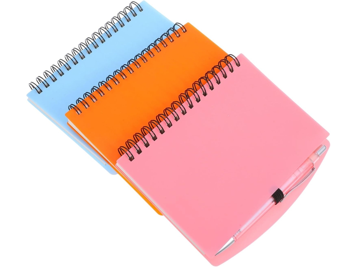 Conjunto De 3 Cadernos Espiralados Com Capas Coloridas E Canetas, Pequenos Pautados Para Anotações,