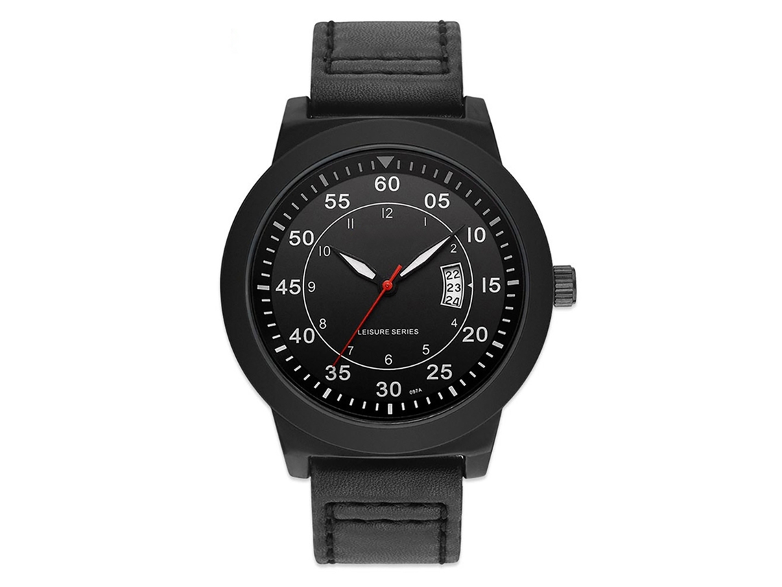 Relógio de Pulso Masculino de Quartzo com Pulseira de Couro Pu e Calendário Branco