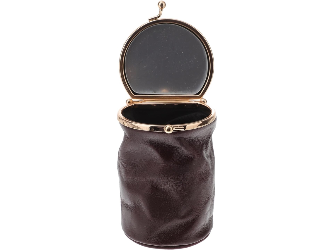 Estojo De Batom Em Couro, Mini Bolsa De Maquiagem Retrô Com Espelho Portátil Para Armazenamento.